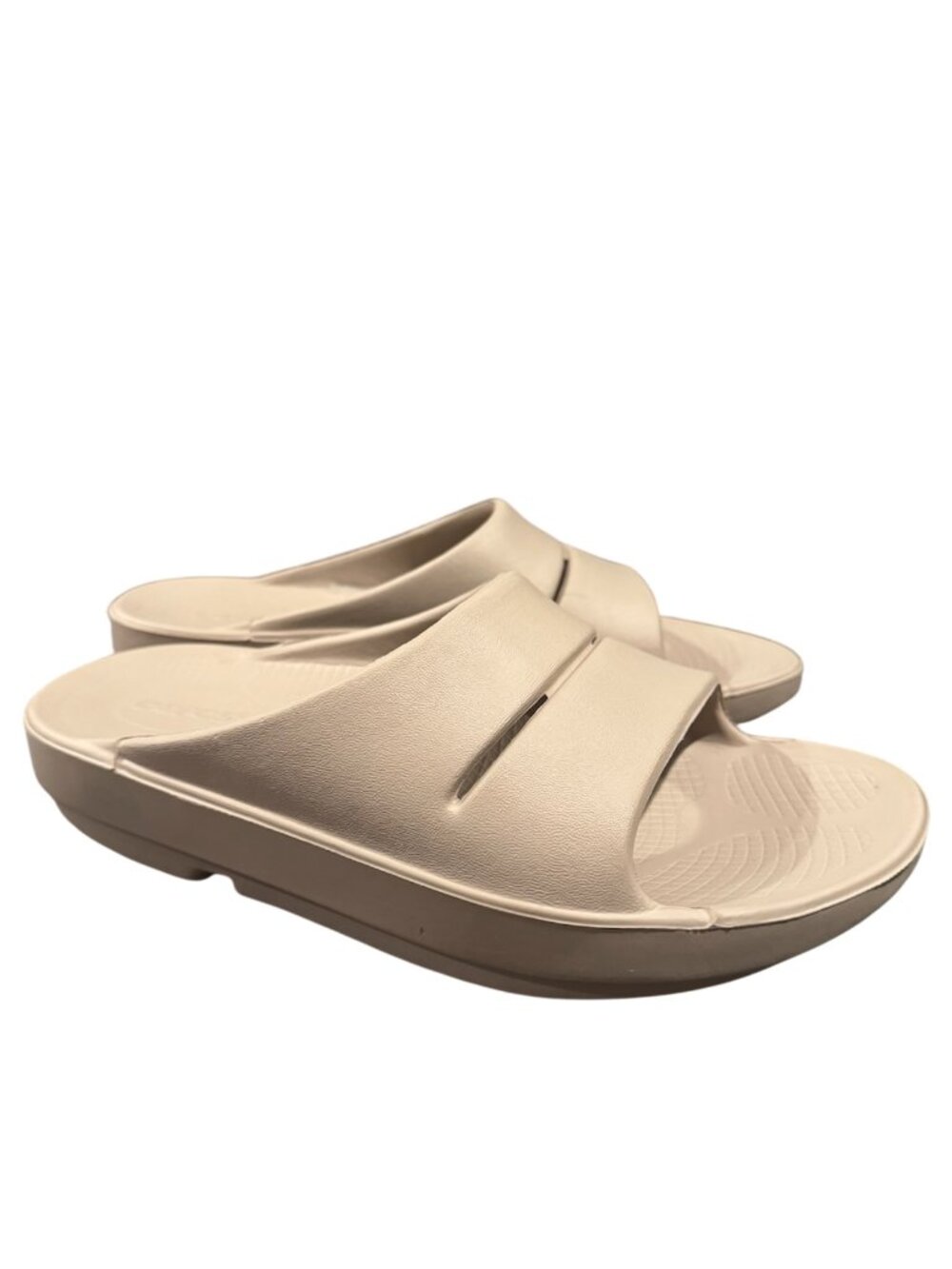 OOFOS OOahh Recovery Slides Women's 7 Greige Taupe Biege Comfort Sandals EUC